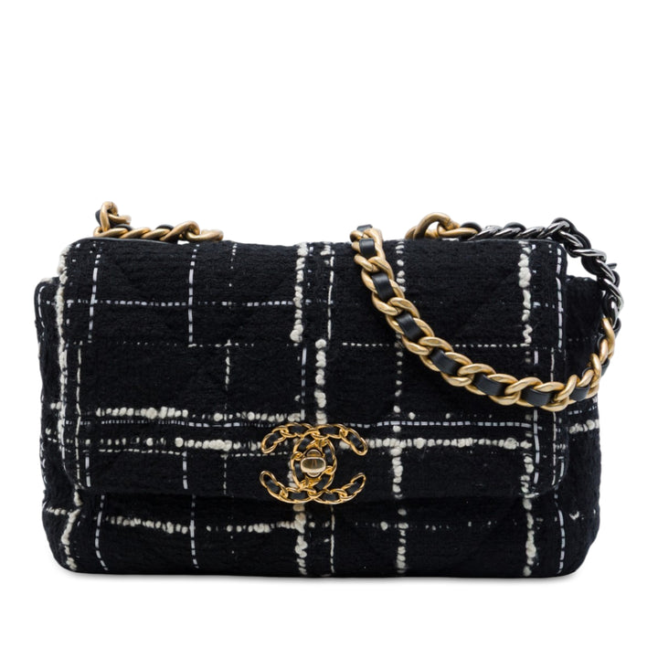 Chanel Sac à main 19 à rabat Tweed Moyen Noir – vue principale – GABY PARIS