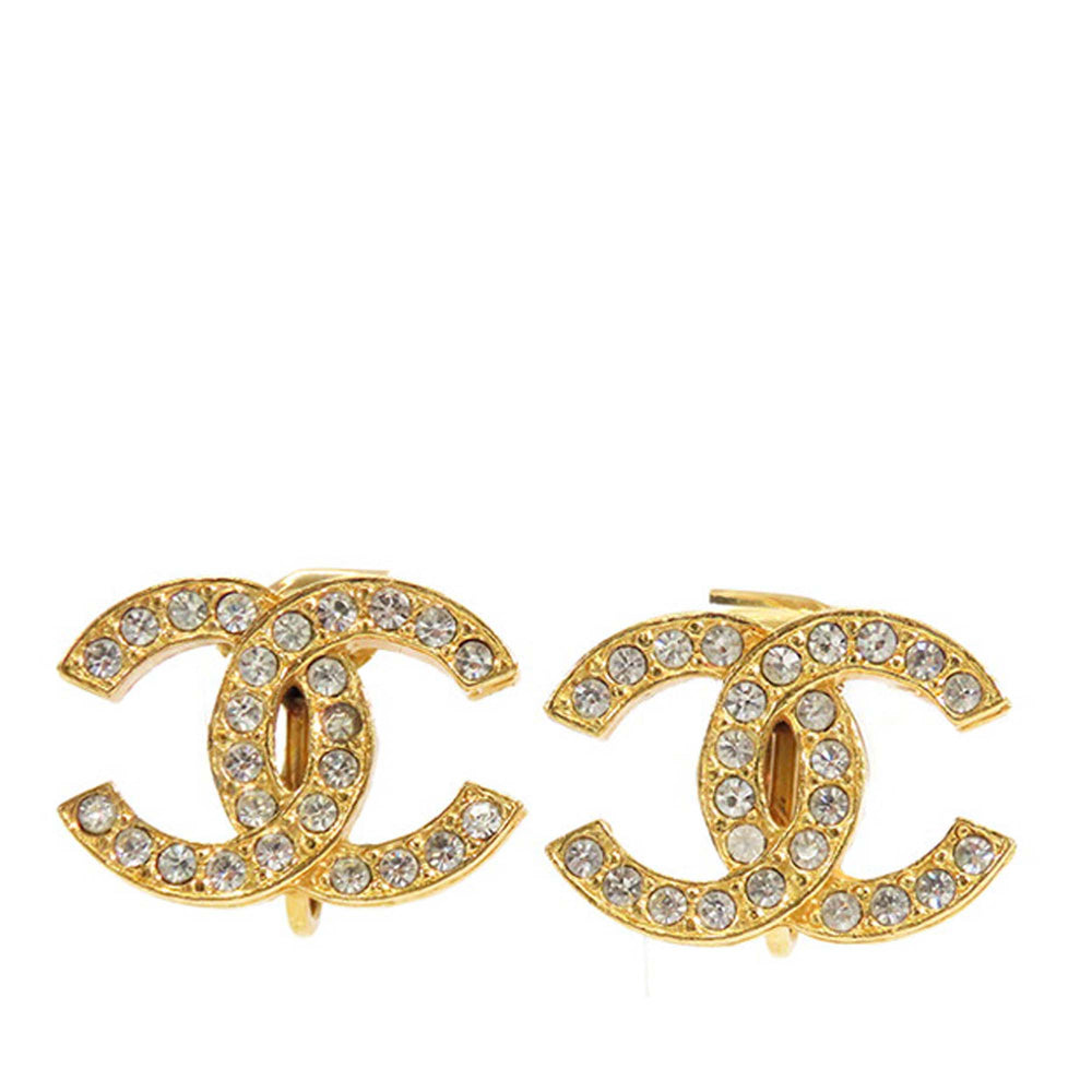 Gold Plated Rhinestone CC Clip On Earrings Gold - Gaby Paris