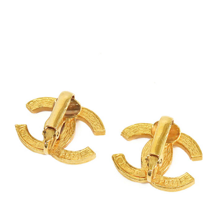Gold Plated Rhinestone CC Clip On Earrings Gold - Gaby Paris