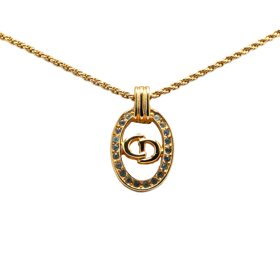 Gold Plated CD Logo Rhinestone Pendant Necklace Gold - Gaby Paris