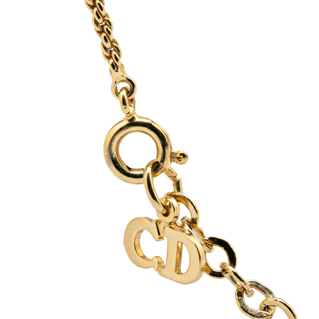 Gold Plated CD Logo Rhinestone Pendant Necklace Gold - Gaby Paris