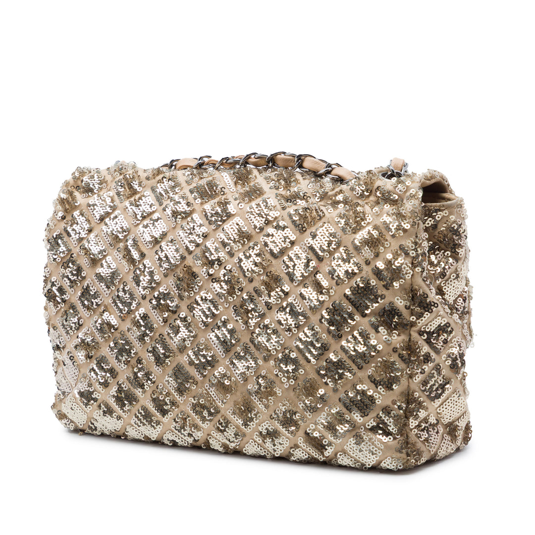 Chanel CC Matelassé Sequins Orné à rabat Satin