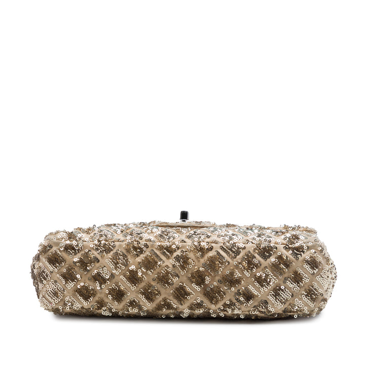 Chanel CC Matelassé Sequins Orné à rabat Satin