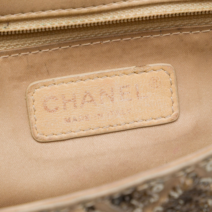 Chanel CC Matelassé Sequins Orné à rabat Satin