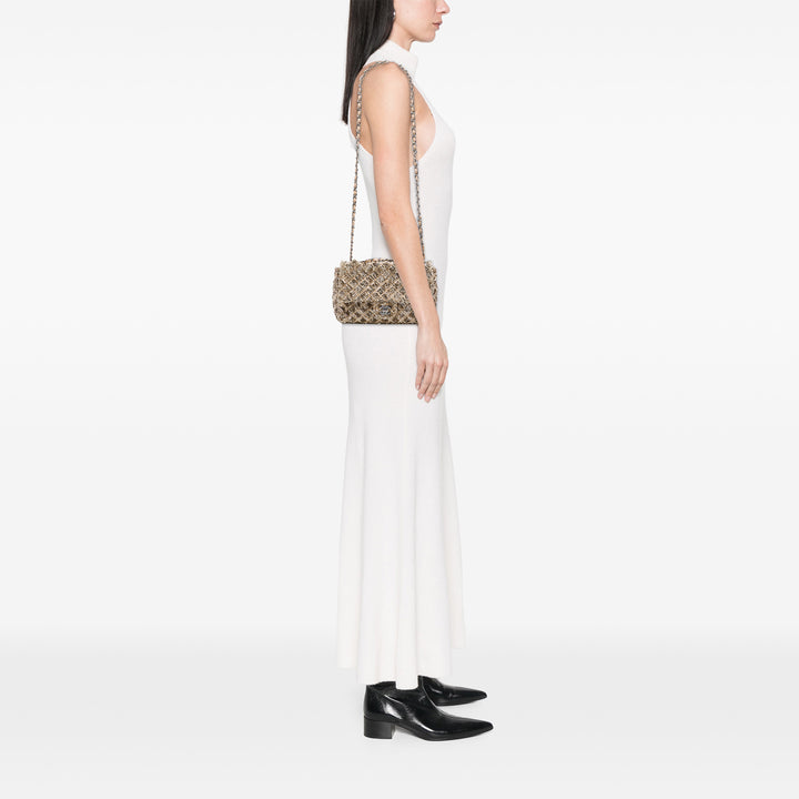 Chanel CC Matelassé Sequins Orné à rabat Satin