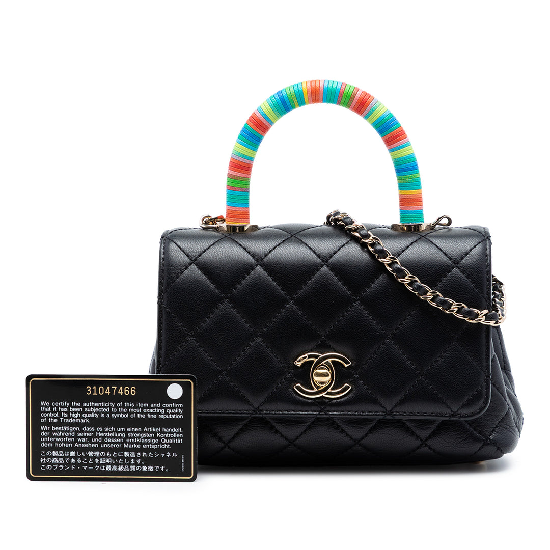 Chanel Extra Mini Matelassé Cuir d’agneau Rainbow Coco sac à anse supérieure