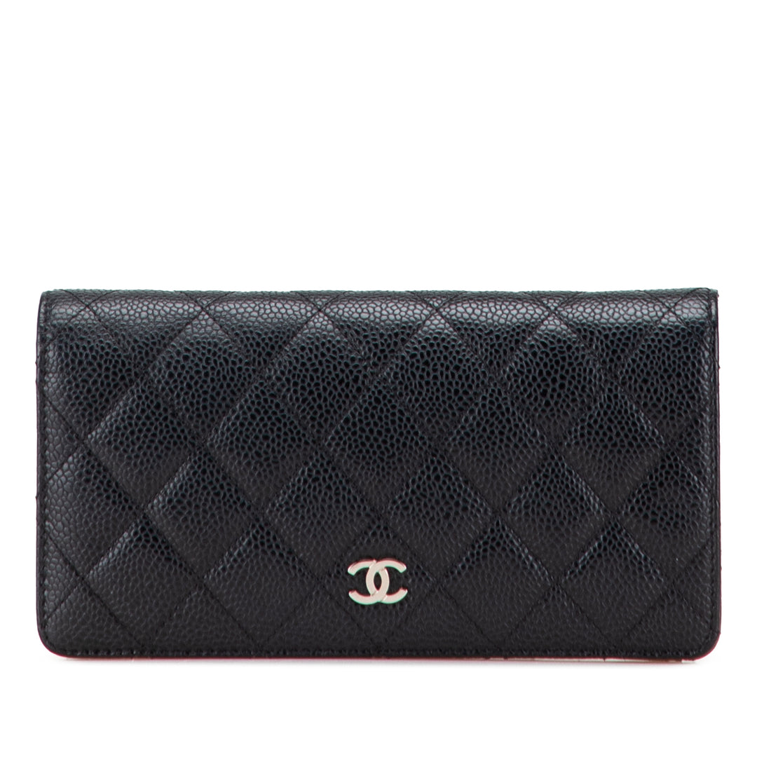 CC Quilted Caviar Long Wallet Black - Gaby Paris