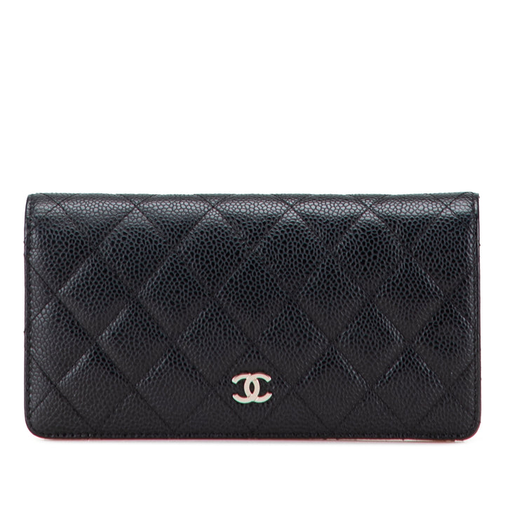 CC Quilted Caviar Long Wallet Black - Gaby Paris