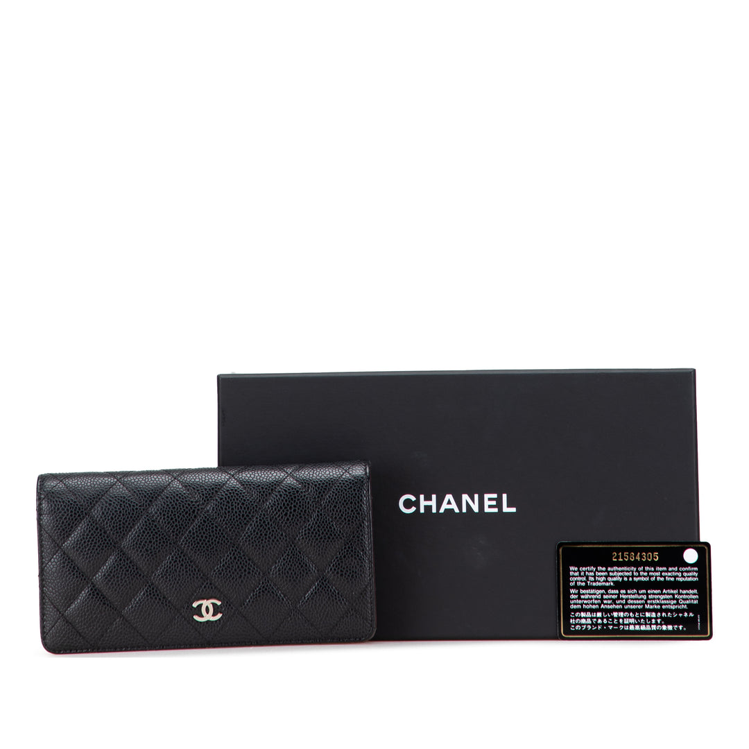 CC Quilted Caviar Long Wallet Black - Gaby Paris