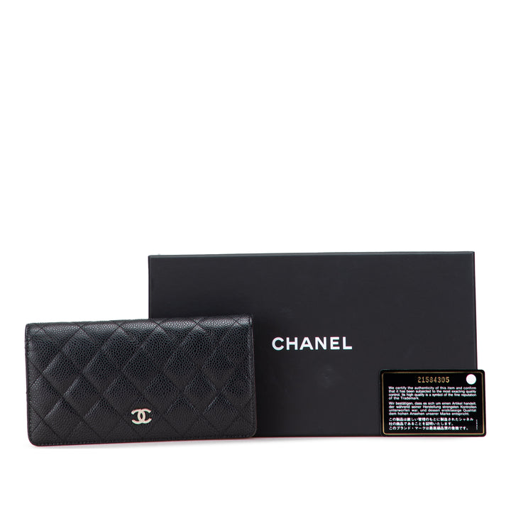 CC Quilted Caviar Long Wallet Black - Gaby Paris