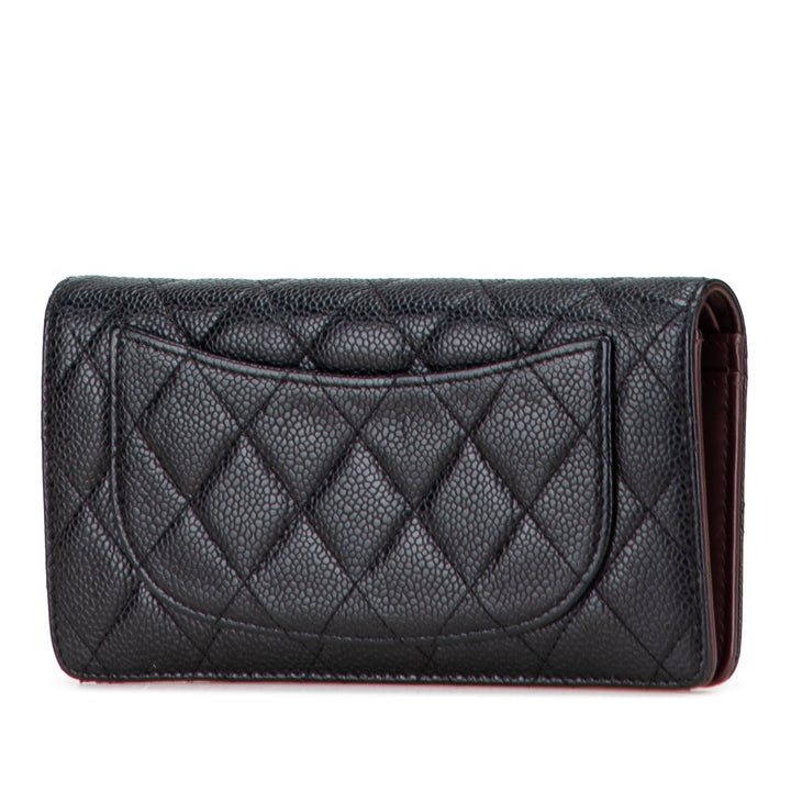 CC Quilted Caviar Long Wallet Black - Gaby Paris