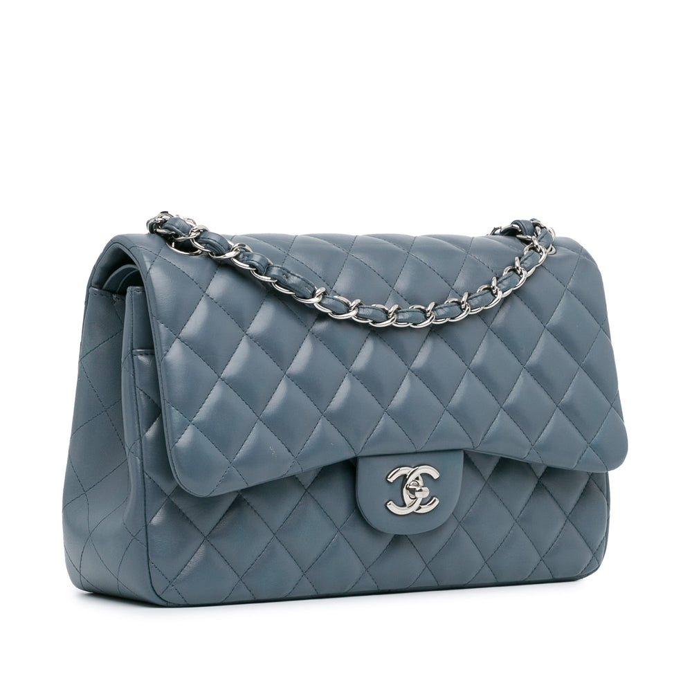 Jumbo Classic Lambskin Double Flap Blue - Gaby Paris