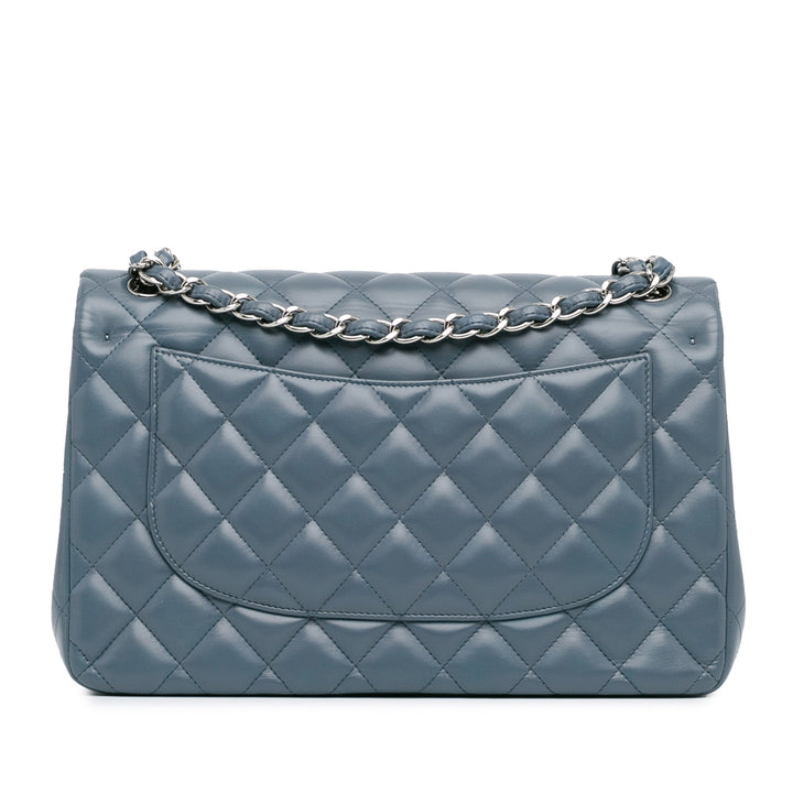 Jumbo Classic Lambskin Double Flap Blue - Gaby Paris