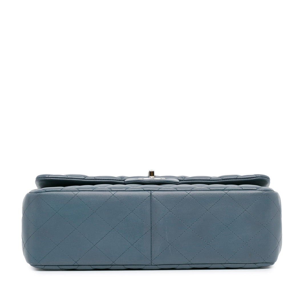 Jumbo Classic Lambskin Double Flap Blue - Gaby Paris