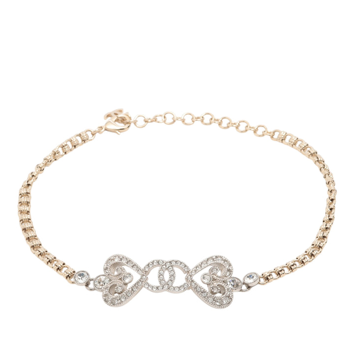 Chanel Doré Plated Crystal Hearts Choker Collier Doré