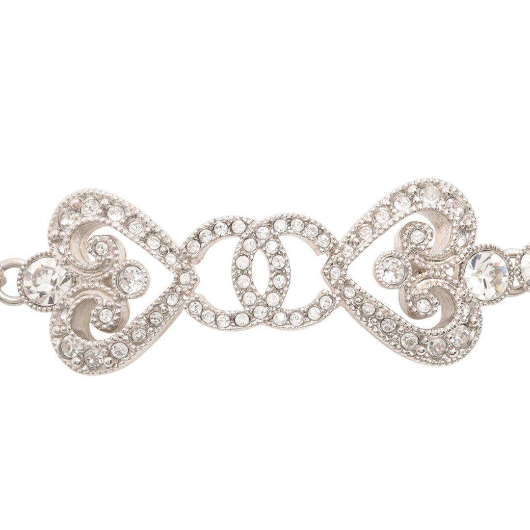 Chanel Doré Plated Crystal Hearts Choker Collier Doré