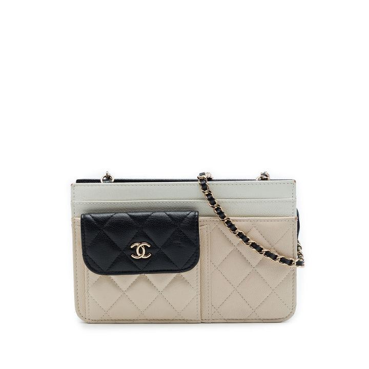Chanel CC Tricolore Matelassé Multi Poche Wallet on Chain Cuir de chèvre Marron – vue principale – GABY PARIS