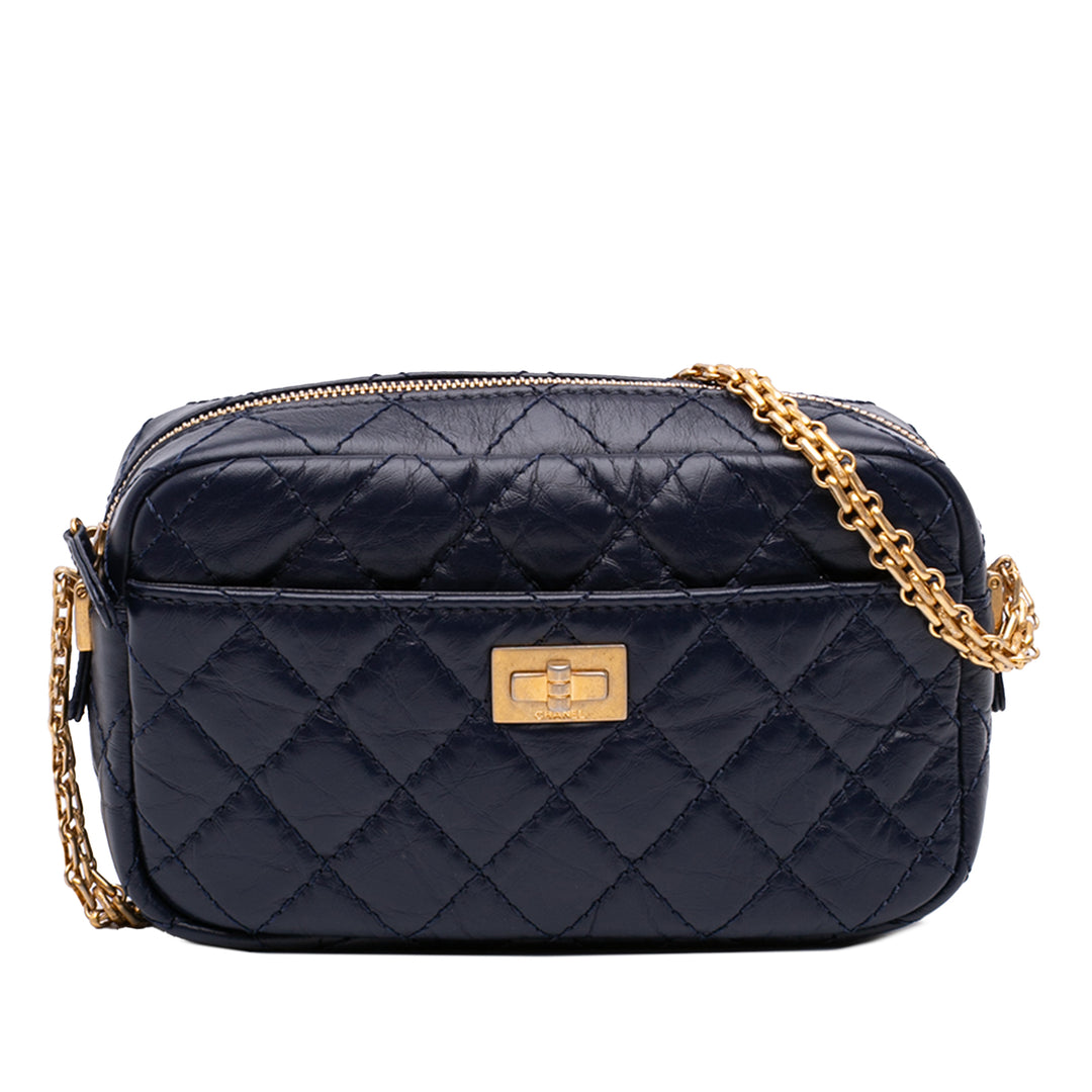 Chanel Matelassé vieilli Reissue Sac caméra Mini Cuir de veau Bleu – vue principale – GABY PARIS