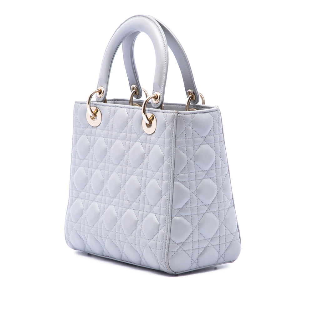 Dior Lady Dior Perleescent Cannage Moyen Cuir d'agneau Gris – vue 2 – GABY PARIS