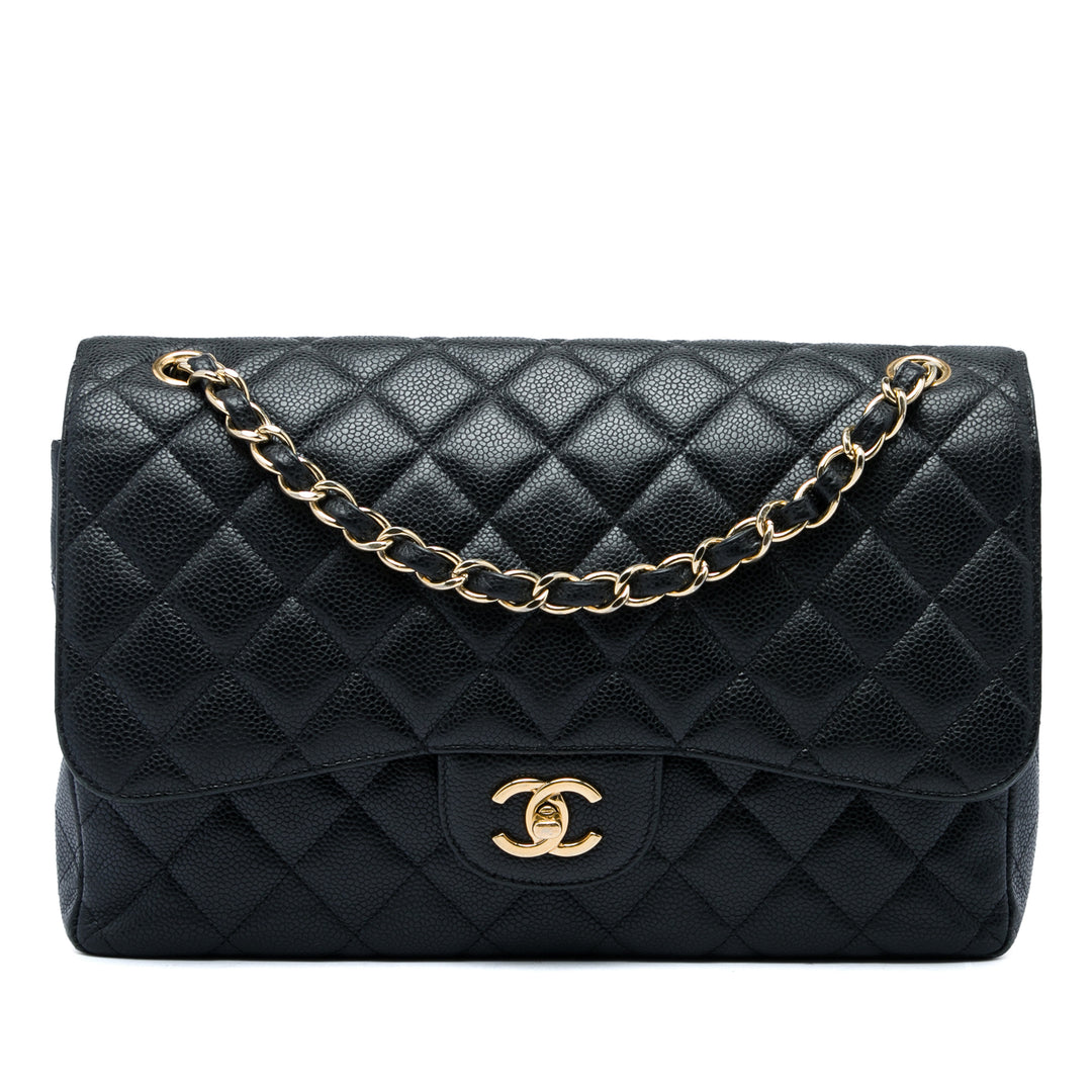 Chanel Classic Double rabat Jumbo Cuir caviar Noir