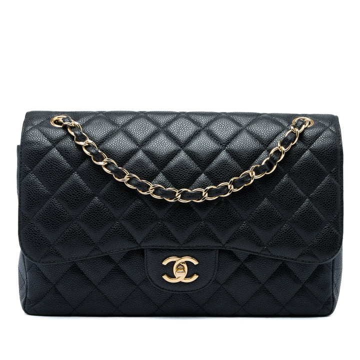 Chanel Classic Double rabat Jumbo Cuir caviar Noir