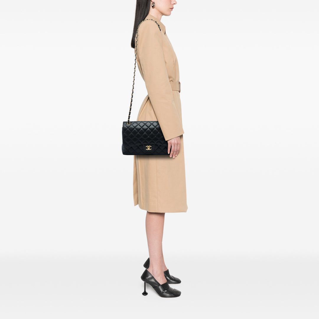 Chanel Classic Double rabat Jumbo Cuir caviar Noir