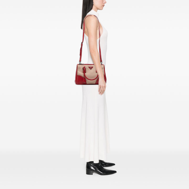 Prada Small Toile et City Veau Hand Surpiqué Galleria Double Zip Sac