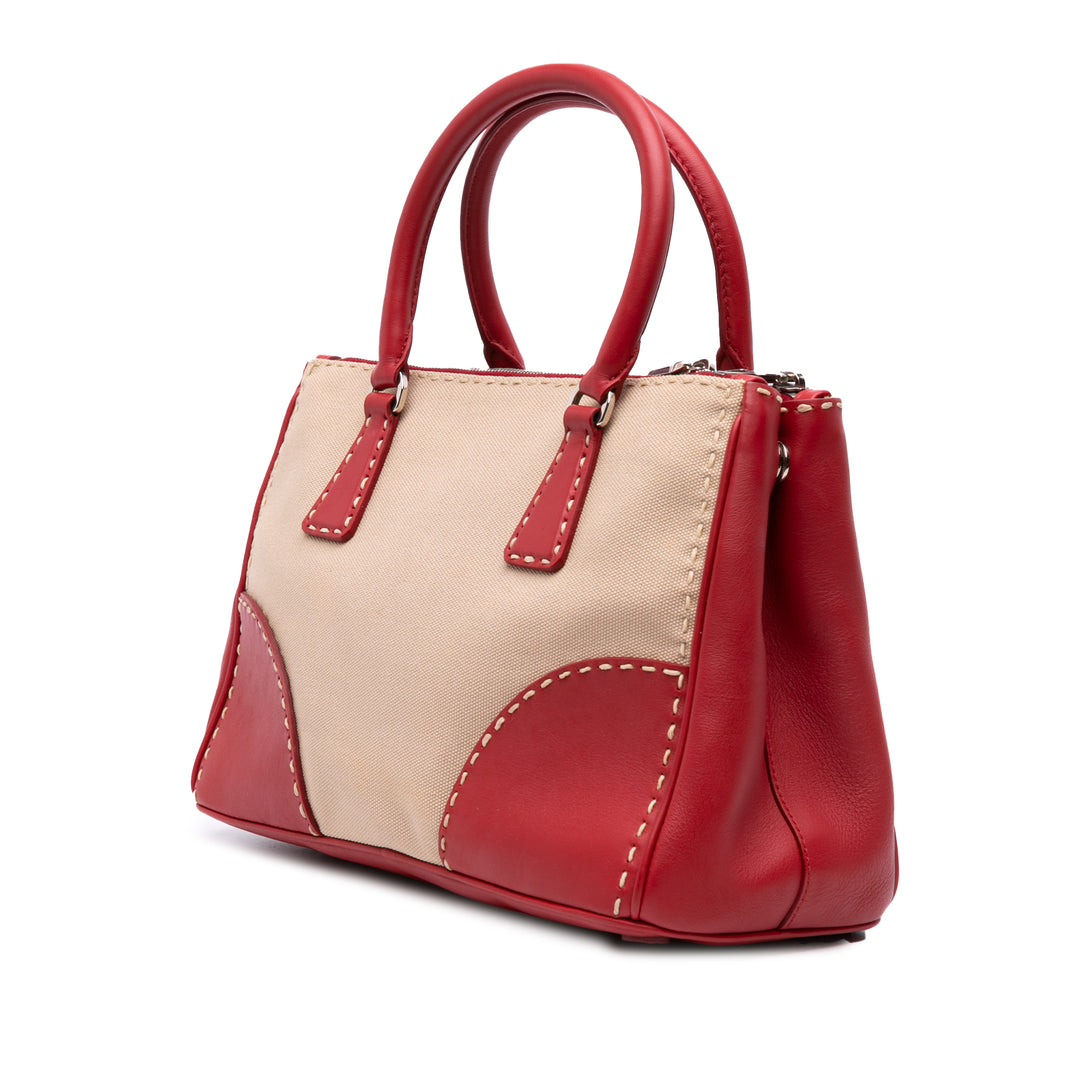 Prada Small Toile et City Veau Hand Surpiqué Galleria Double Zip Sac