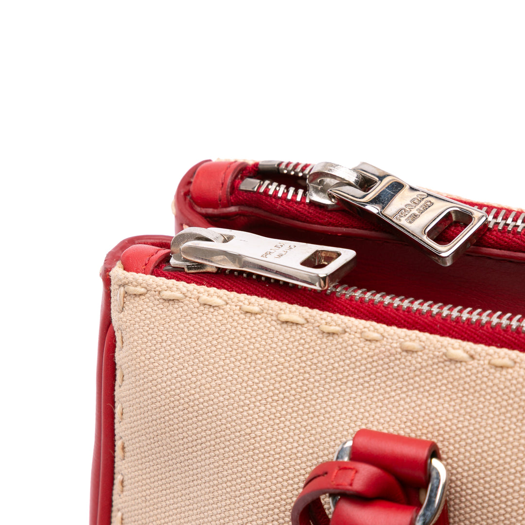 Prada Small Toile et City Veau Hand Surpiqué Galleria Double Zip Sac