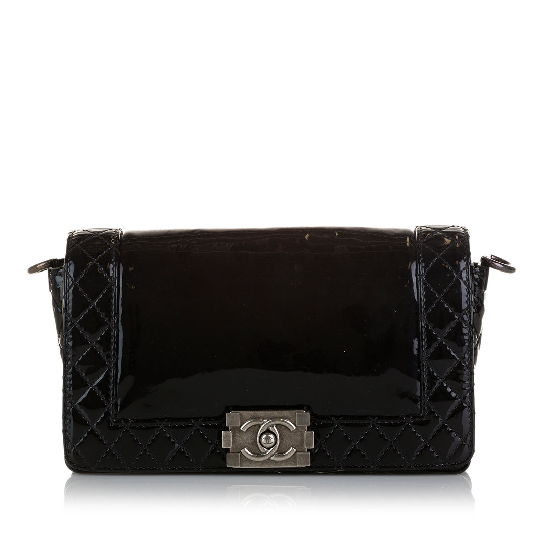 Chanel Medium Patent Reverso Boy Flap Black - GABY PARIS