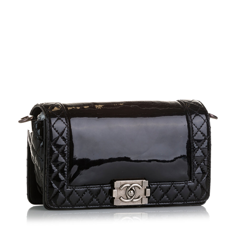 Chanel Medium Patent Reverso Boy Flap Black - GABY PARIS