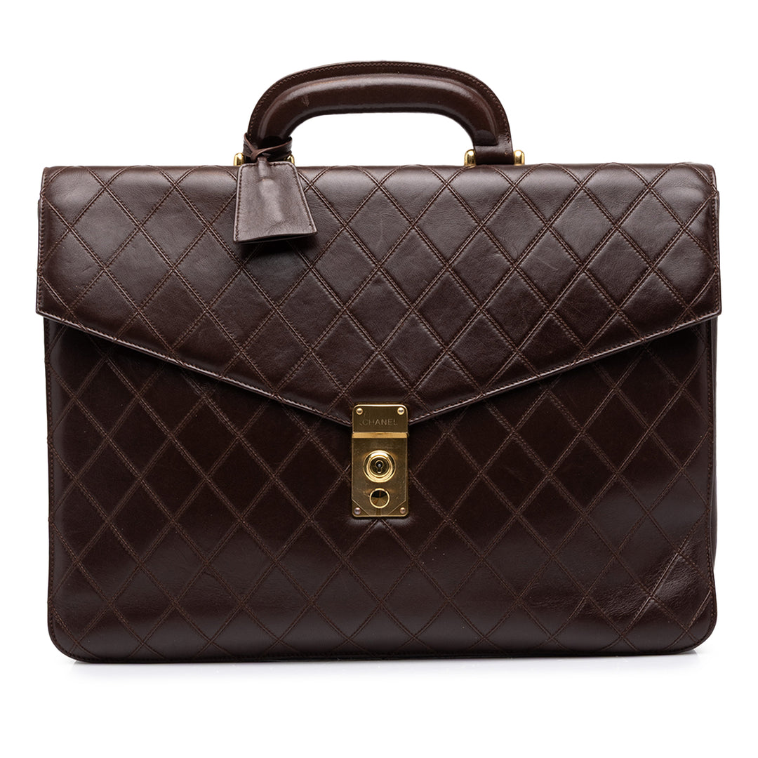 Chanel Matelassé Porte-documents Cuir d'agneau Marron – vue principale – GABY PARIS