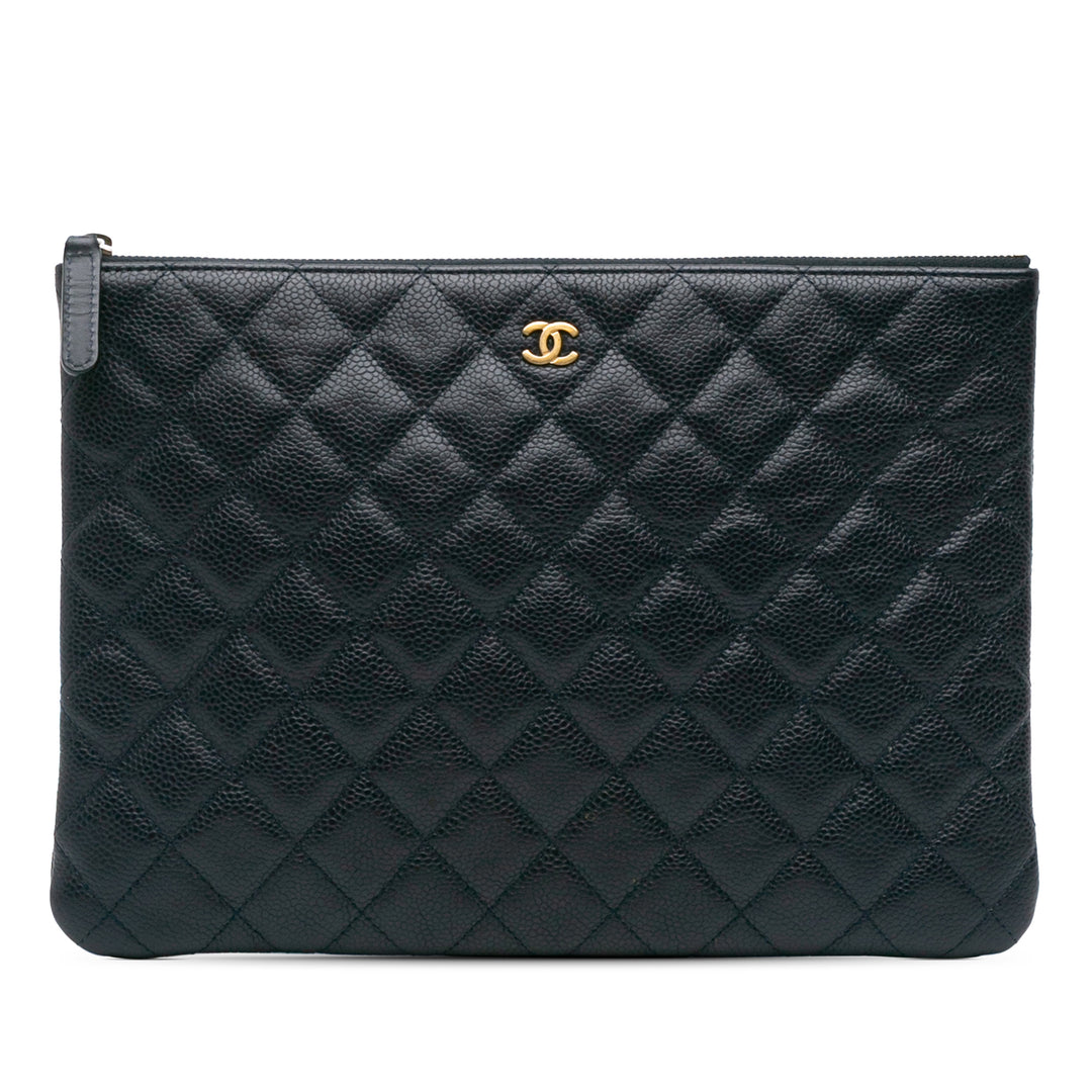 Medium Quilted Caviar O Case Clutch Blue - Gaby Paris