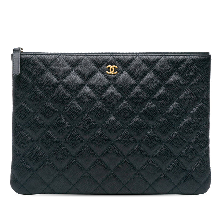 Medium Quilted Caviar O Case Clutch Blue - Gaby Paris