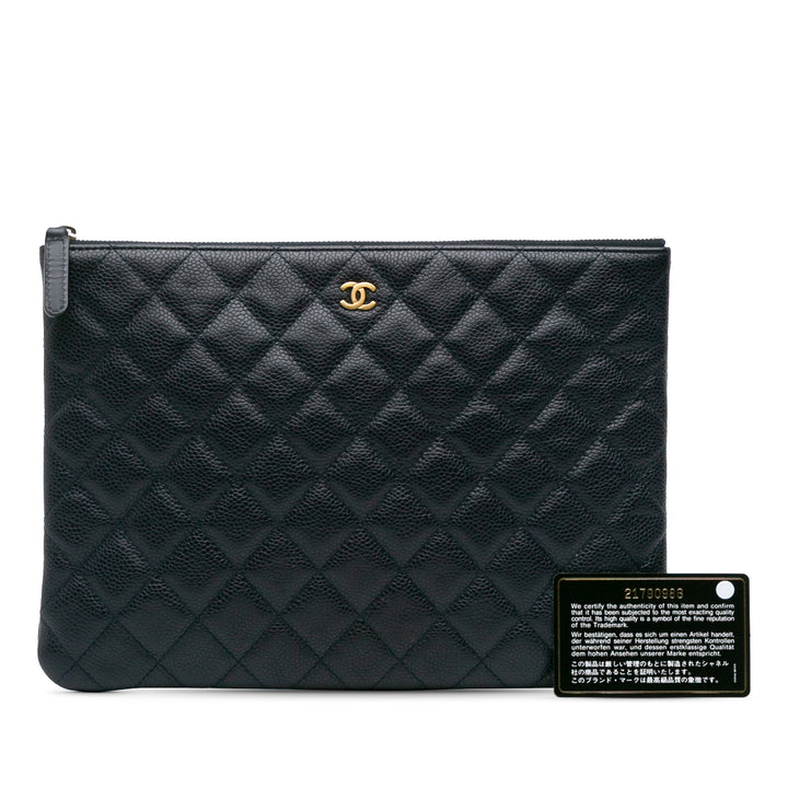 Medium Quilted Caviar O Case Clutch Blue - Gaby Paris