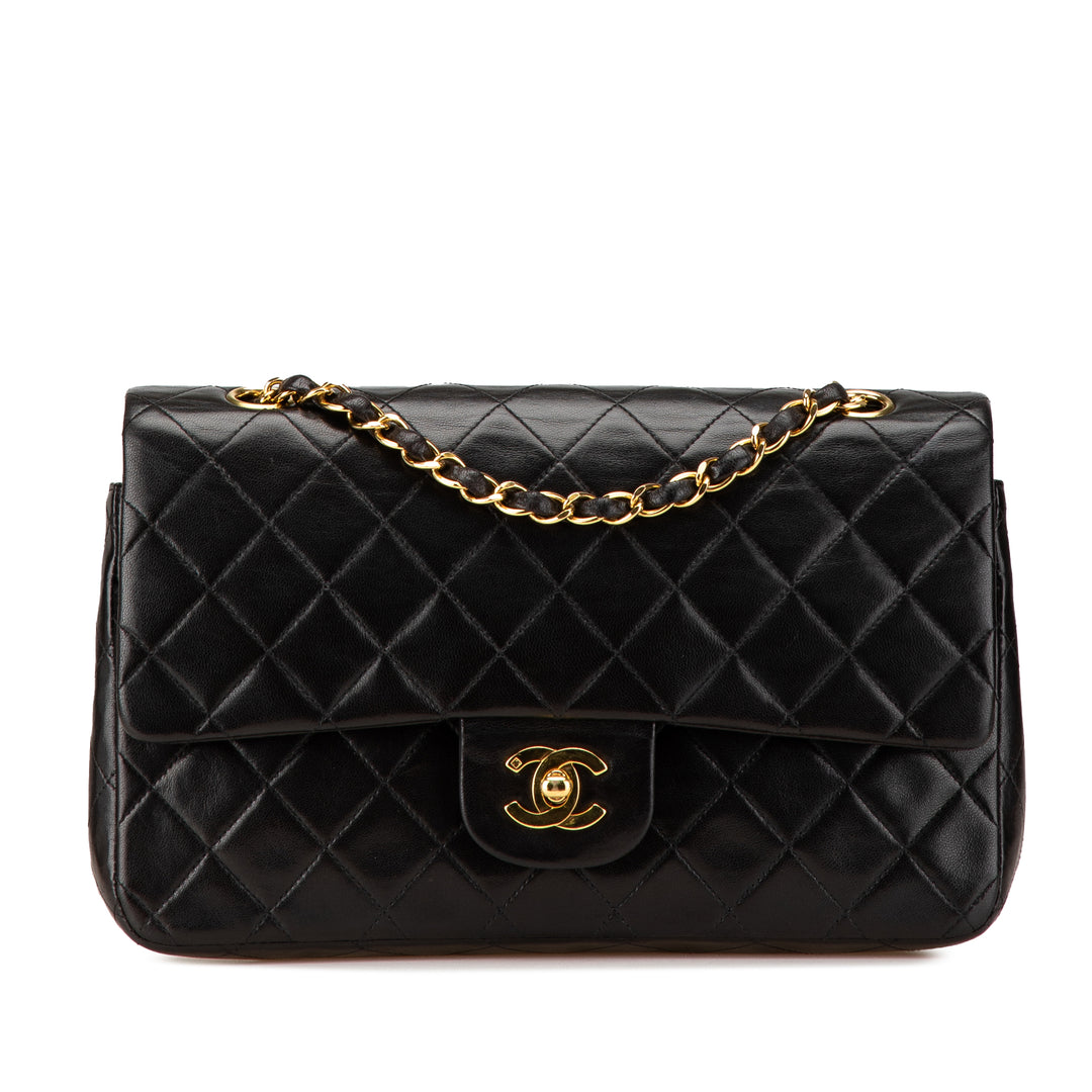 Medium Classic Lambskin Double Flap Black - Gaby Paris