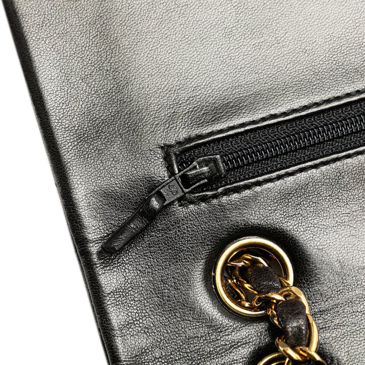 Medium Classic Lambskin Double Flap Black - Gaby Paris