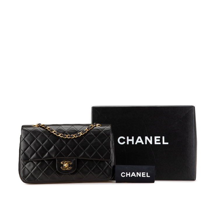 Medium Classic Lambskin Double Flap Black - Gaby Paris