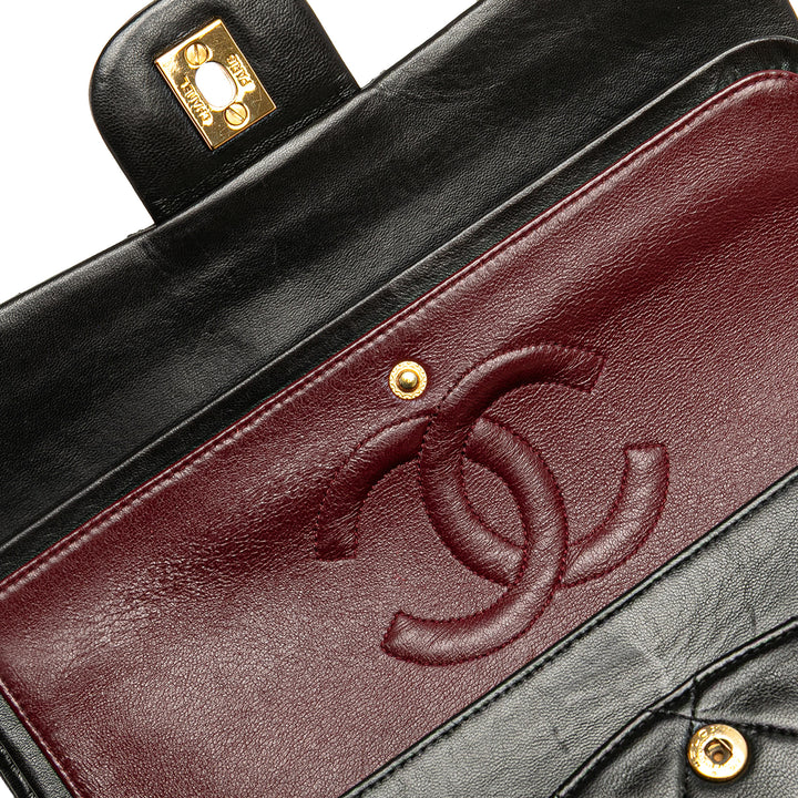 Medium Classic Lambskin Double Flap Black - Gaby Paris