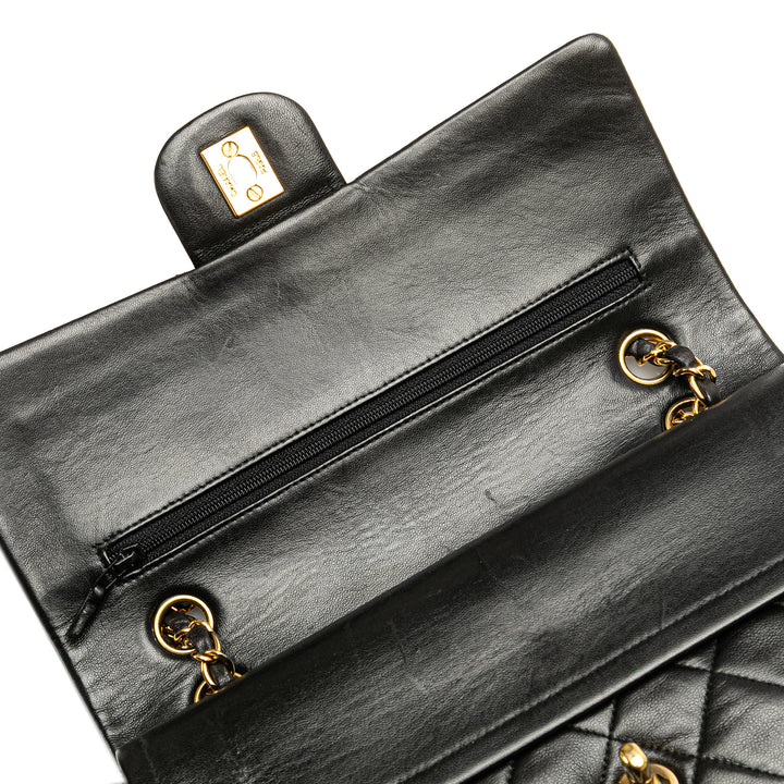 Medium Classic Lambskin Double Flap Black - Gaby Paris
