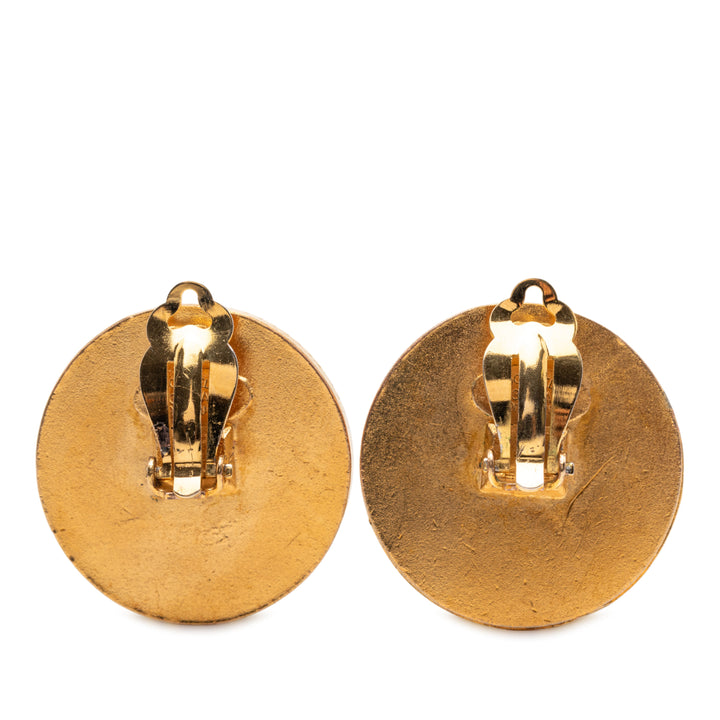 Chanel CC plaqué et Wood Rond Button Clip On Boucles d’oreilles