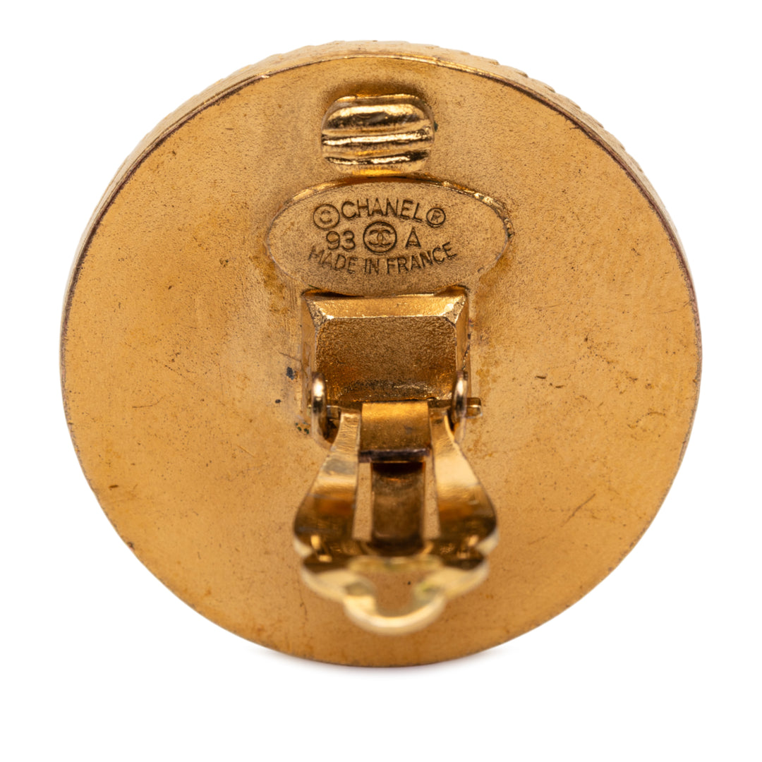 Chanel CC plaqué et Wood Rond Button Clip On Boucles d’oreilles