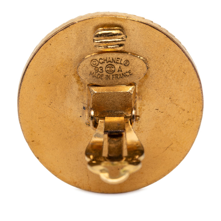 Chanel CC plaqué et Wood Rond Button Clip On Boucles d’oreilles