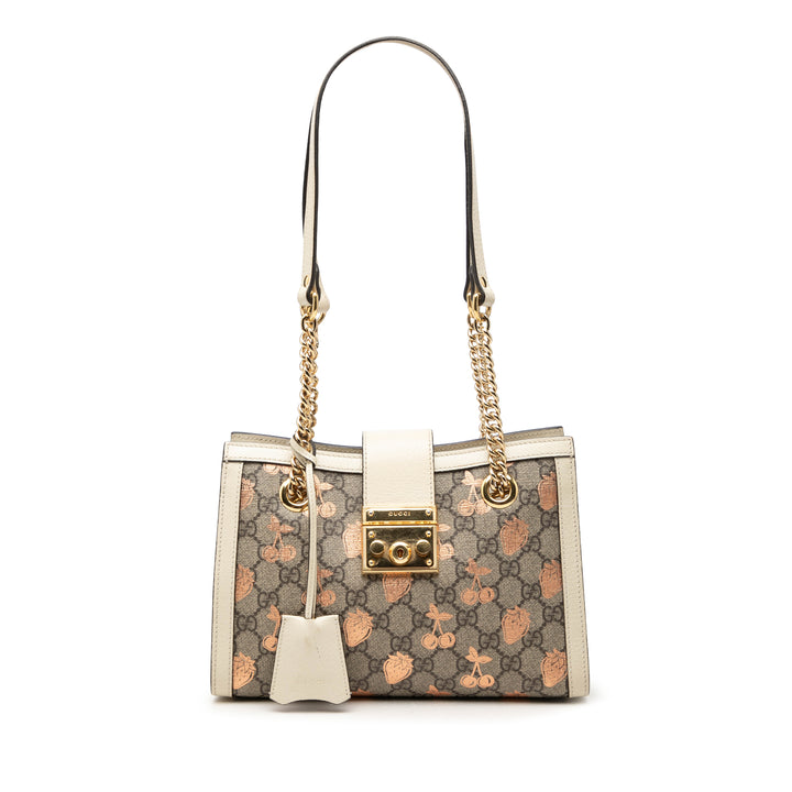Gucci Small GG Supreme Berry Padlock Cabas
