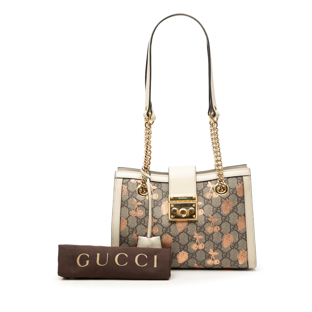 Gucci Small GG Supreme Berry Padlock Cabas