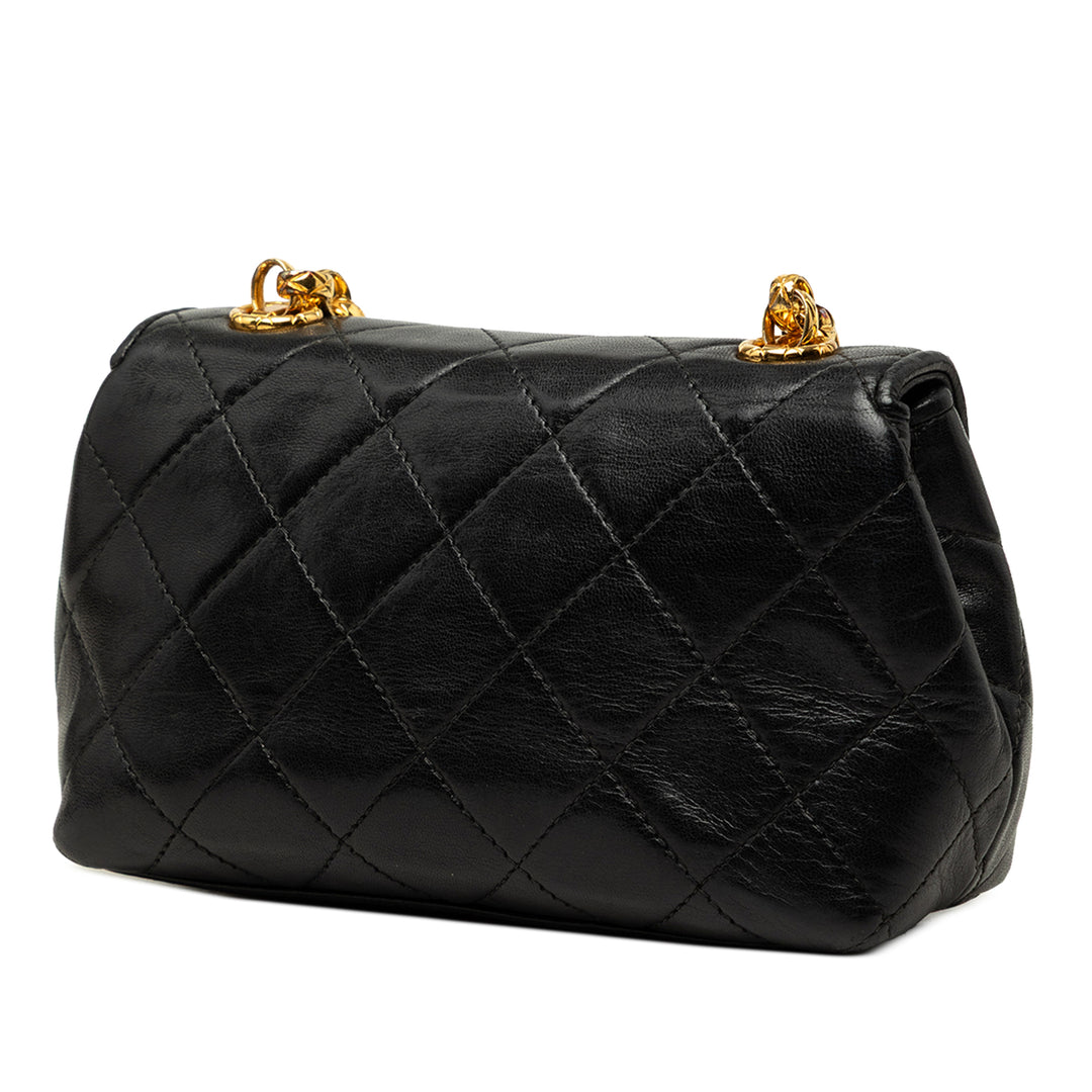 Chanel Matelassé Clover CC Bijoux Chaîne à rabat Cuir d'agneau Noir