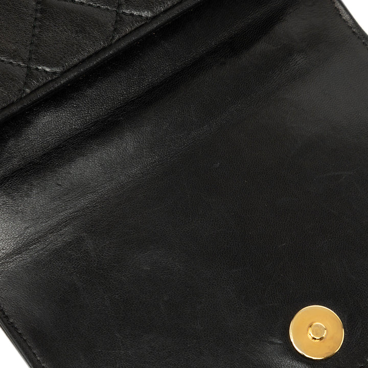 Chanel Matelassé Clover CC Bijoux Chaîne à rabat Cuir d'agneau Noir