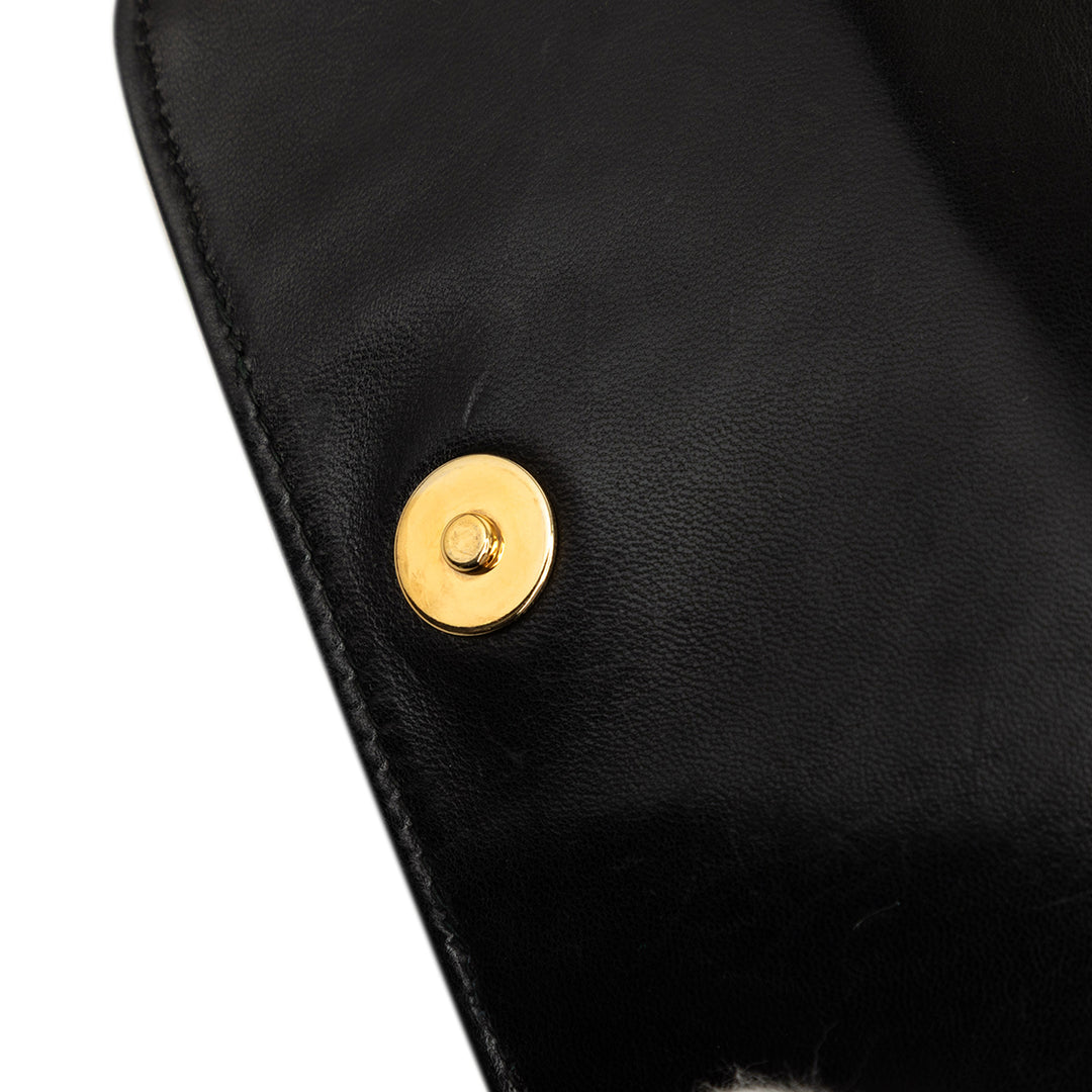 Chanel Matelassé Clover CC Bijoux Chaîne à rabat Cuir d'agneau Noir