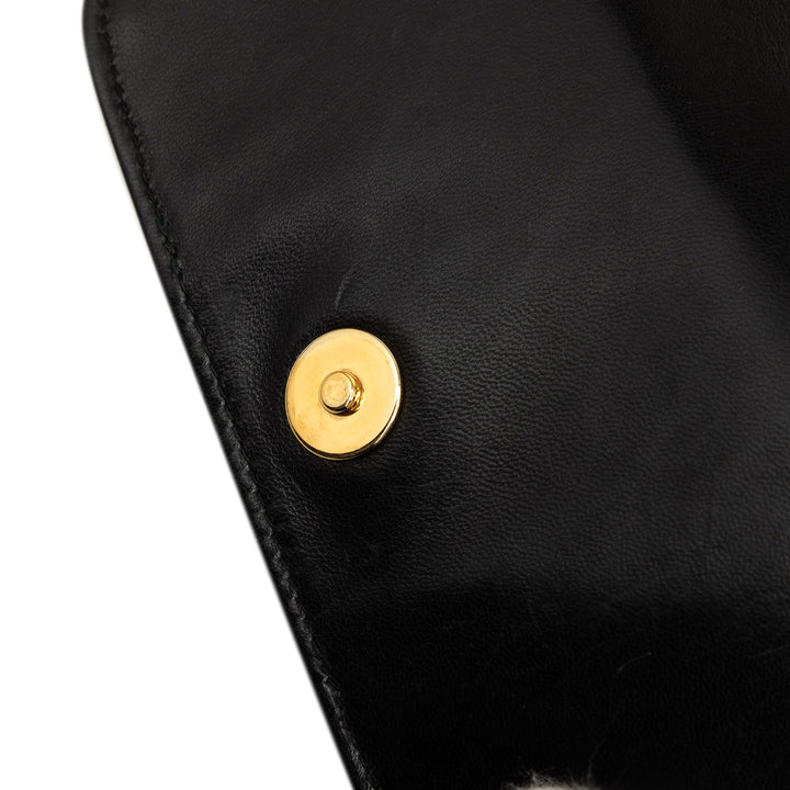 Chanel Matelassé Clover CC Bijoux Chaîne à rabat Cuir d'agneau Noir