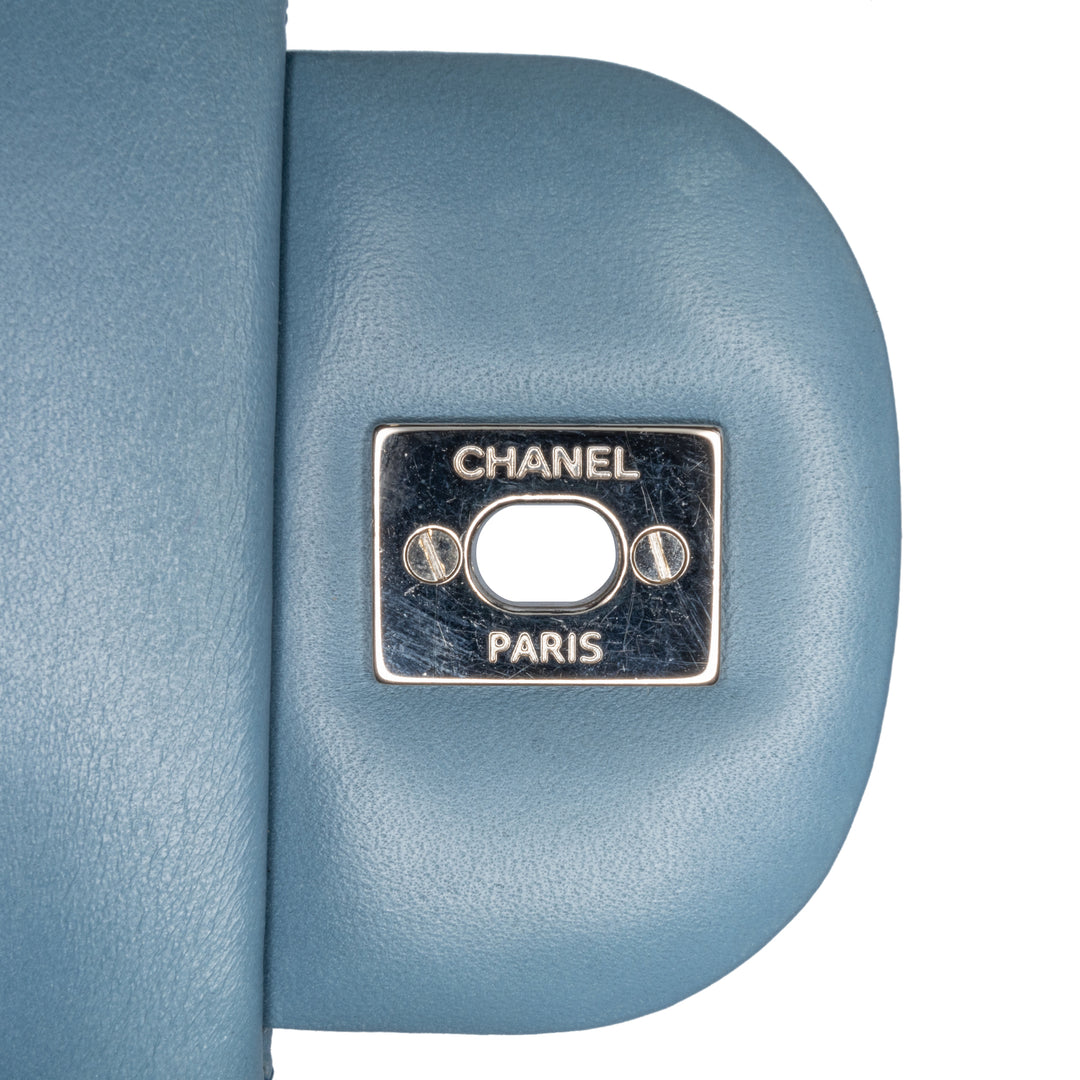 Jumbo Classic Lambskin Double Flap Blue - Gaby Paris